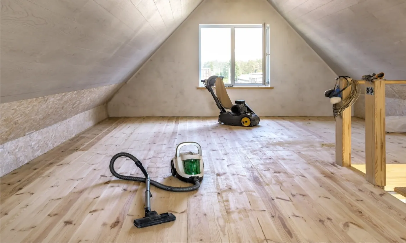 Cleaner removing fine dust from a window track in a new home